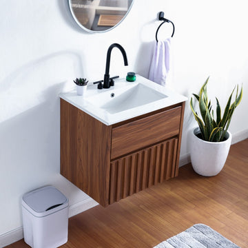 Sherwin Slat Modern Coastal 2-Drawer Wall Mounted Bath Vanity Cabinet Only (Sink Basin Not Included) - JONATHAN Y